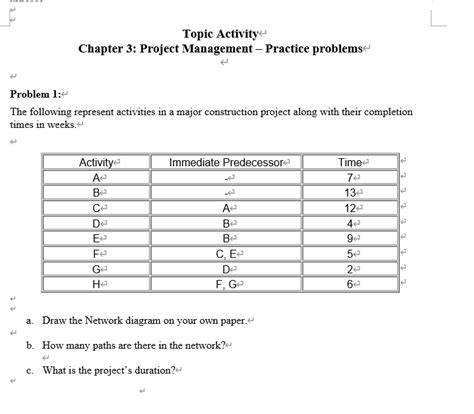 chapter 3 project management practice problems