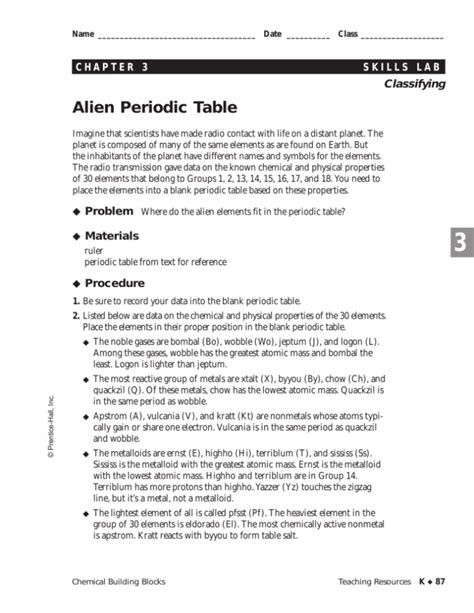 Chapter 3 Skills Lab Alien Periodic Table Answers