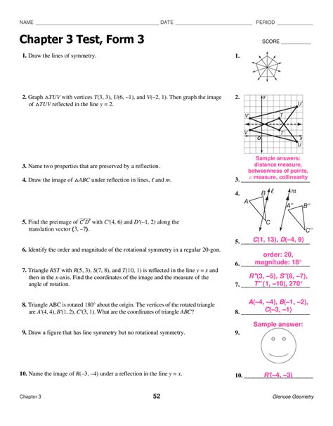 Chapter 3 Test Form 1 Answers