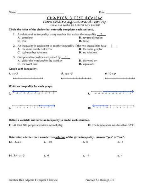 Chapter 3 Test Review Sheet Answer Key