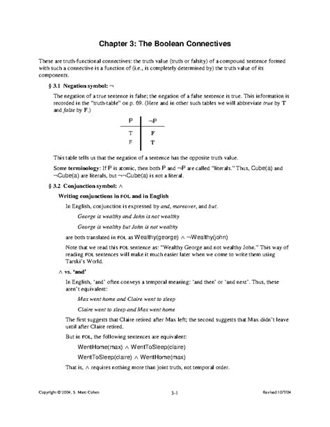 Chapter 3 The Boolean Connectives Stanford