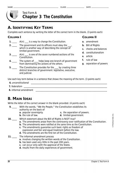 Chapter 3 The Constitution Test Answers Shebas