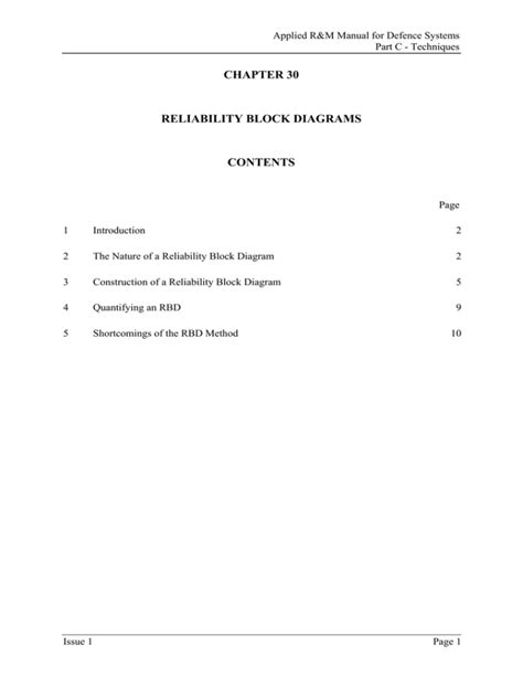 Chapter 30 Reliability Block Diagrams Contents