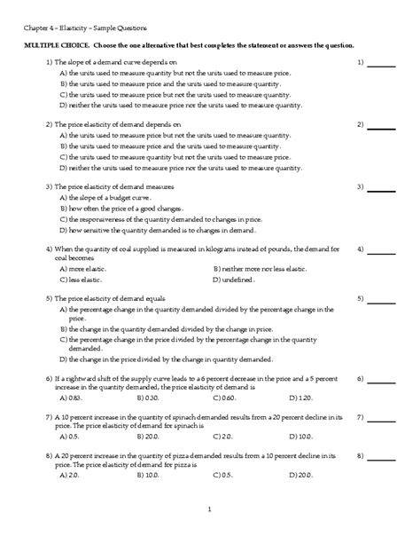 chapter 4 elasticity sample questions multiple choice