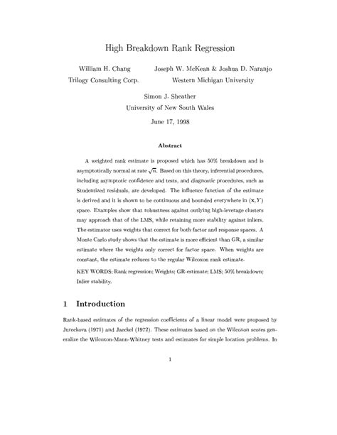 Chapter 4 High Breakdown Regression Procedures