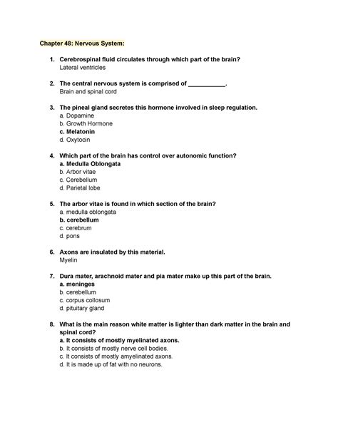 Chapter 48 Nervous System Study Guide Answers