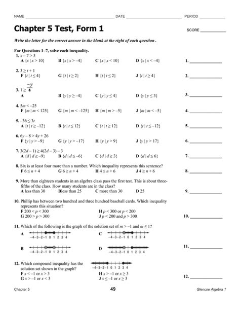 Chapter 5 Algebra 1 Test