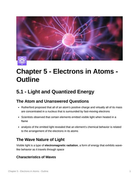 Chapter 5 Electrons In Atoms Answers To Worksheet