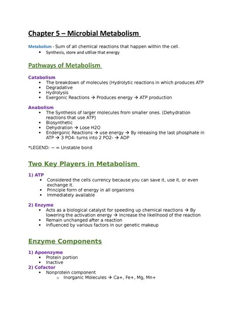 Chapter 5 Microbial Metabolism Multiple Choice Fill In The