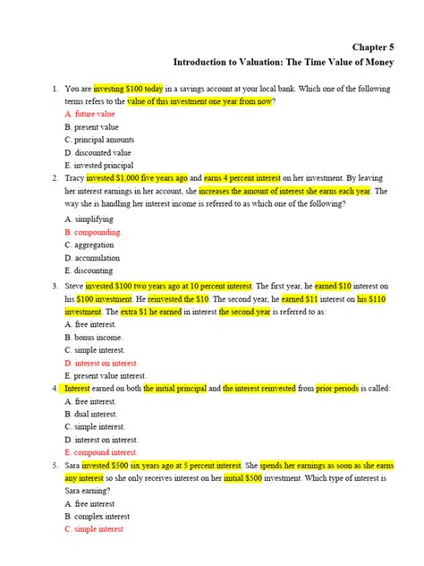 Chapter 5 Multiple Choice Questions By Section