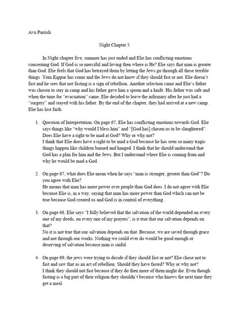 Chapter 5 Of Night By Elie Wiesel