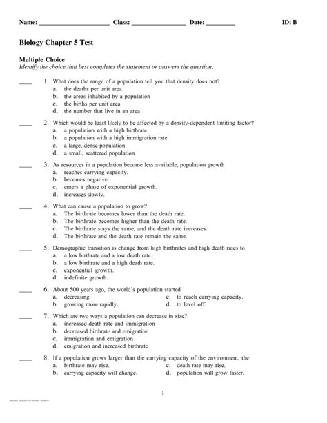 Chapter 5 Populations Test Answers