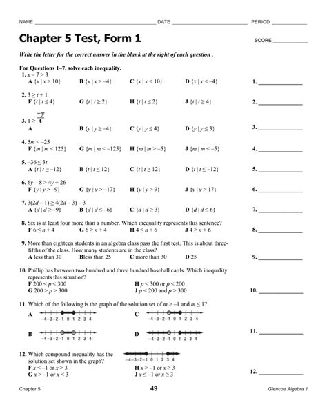 Chapter 5 Quiz 1 Form G