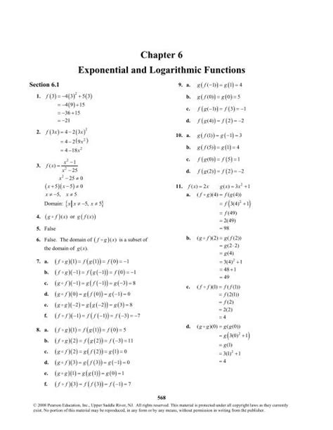 Chapter 6 Exponential And Logarithmic Functions