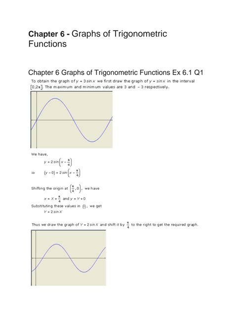 Chapter 6 Graphs Of Trigonometric Functions Answers