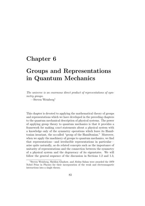 Chapter 6 Groups And Representations In Quantum Mechanics