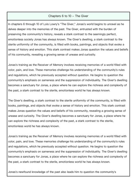 Chapter 6 Summary The Giver