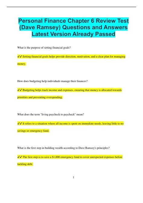 Chapter 6 Test A Dave Ramsey