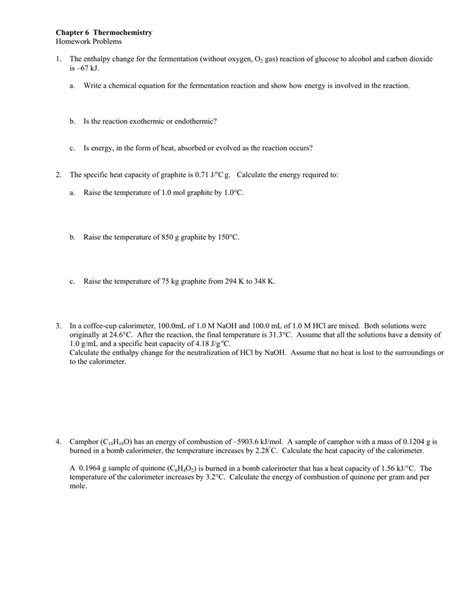 chapter 6 thermochemistry homework problems