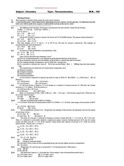 Chapter 6 Thermochemistry Test