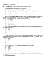 Chapter 6a Ap Stats Test Answers