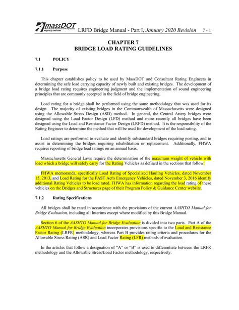 chapter 7 bridge load rating guidelines mass.gov