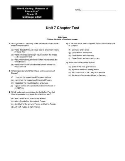 Chapter 7 Test A Mcdougal Littell Answer Key