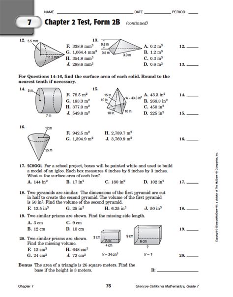 Chapter 7 Test Form 2b Geometry Answers