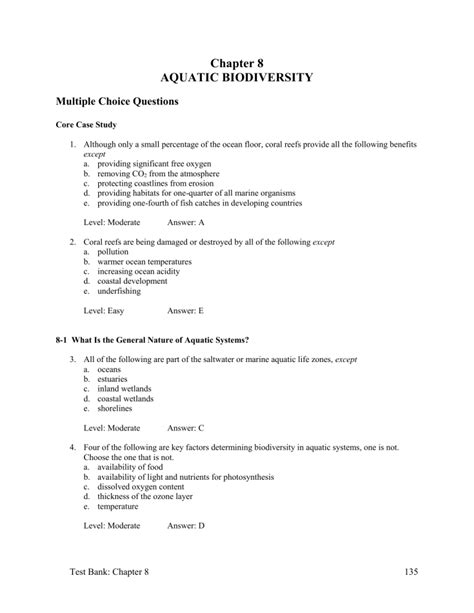 Chapter 8 Aquatic Biodiversity Multiple Choice Questions