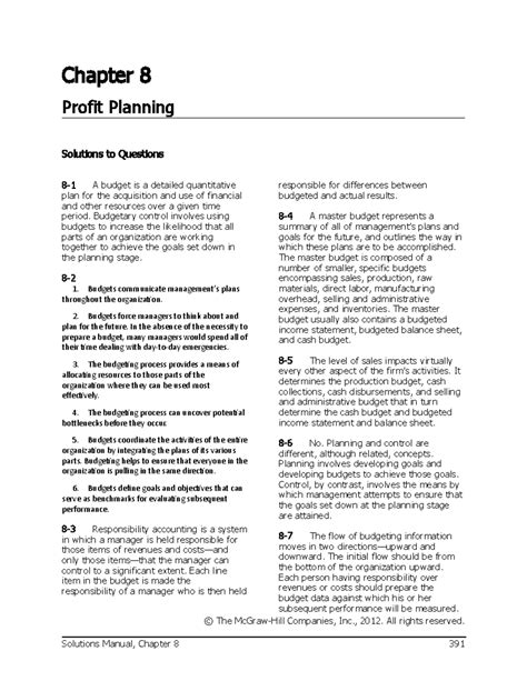 Chapter 8 Managerial Accounting Solutions