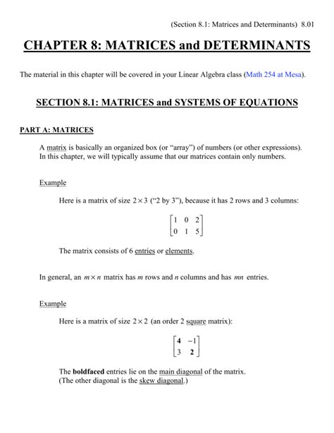 Chapter 8 Matrices And Determinants Math Notes And Math