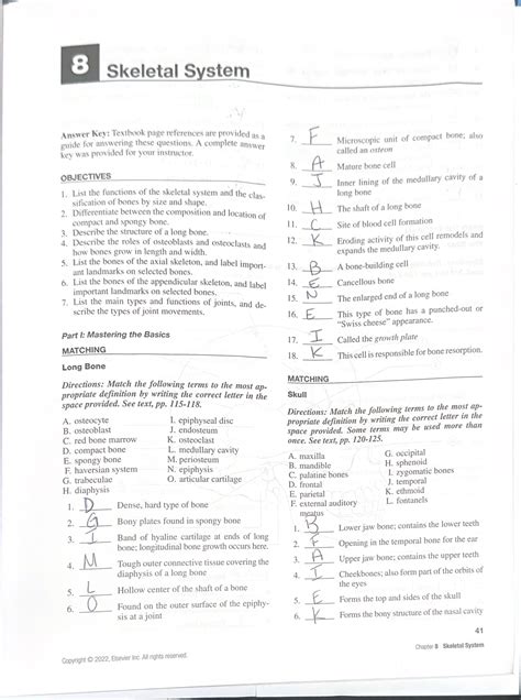 Chapter 8 Skeletal System Answers