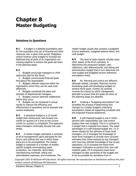 Chapter 8 Solutions Managerial Accounting Wiley