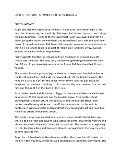 Chapter 8 Summary Lord Of The Flies