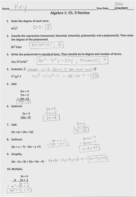 Chapter 9 Algebra 1