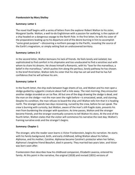 Chapter 9 Frankenstein Summary