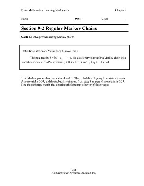 Chapter 9 Markov Chain Regular Markov Chains Section 9
