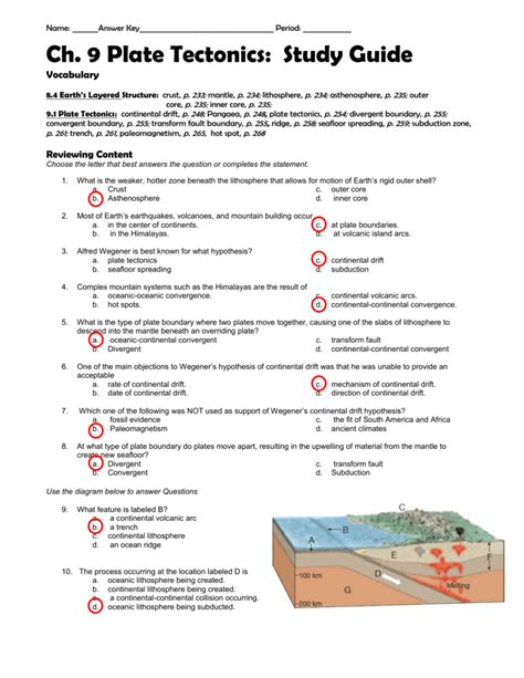 Chapter 9 Plate Tectonics Test Answer Key