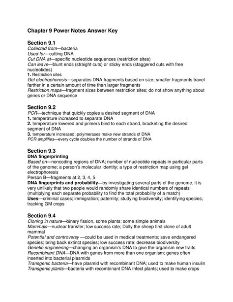 Chapter 9 Power Notes Answer Key