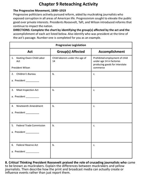 Chapter 9 Reteaching Activity Reforming The Industrial World