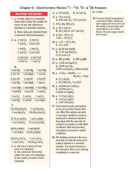 Chapter 9 Stoichiometry Guided Reading And Study Workbook Answers