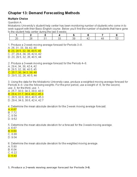 Chapter Forecasting Demand Multiple Choice Questions