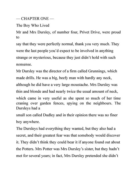 Chapter One Harry Potter