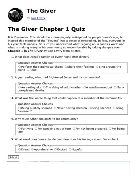 Chapter One Of The Giver