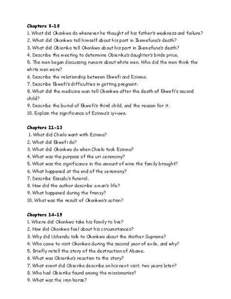 Chapter Questions Things Fall Apart