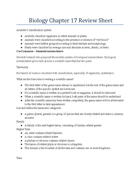 Chapter Study Guide Modern Classification