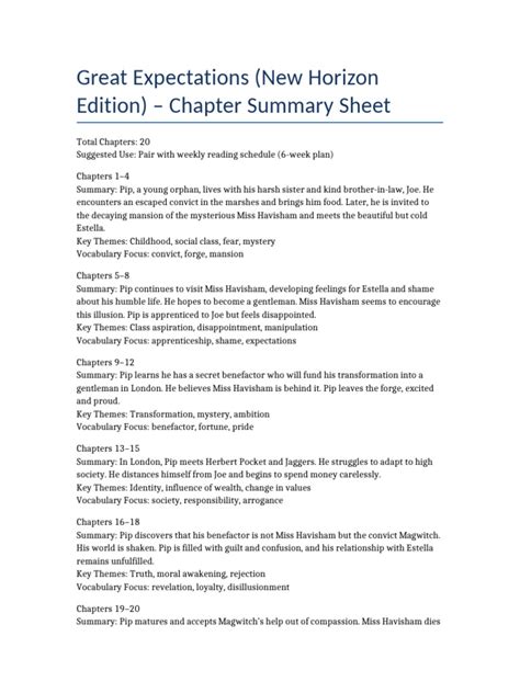 Chapter Summaries For Great Expectations