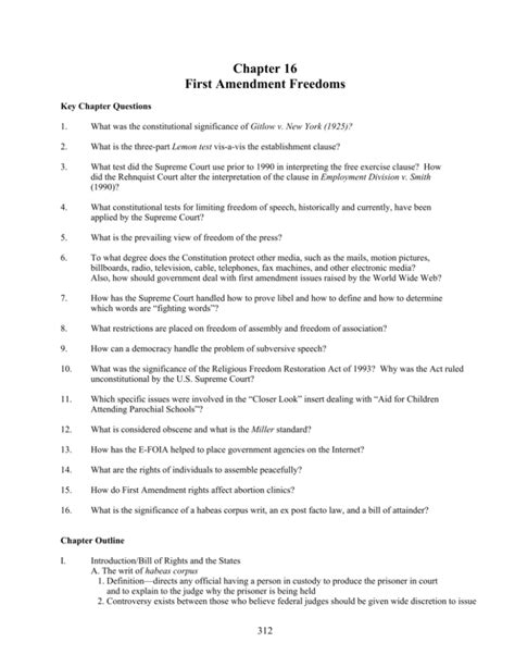Chapter Summary Activity Constitutional Freedoms Answers