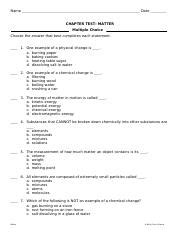 Chapter Test A Matter In Motion Answers