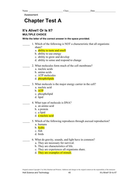Chapter Test Answer Key Human Population